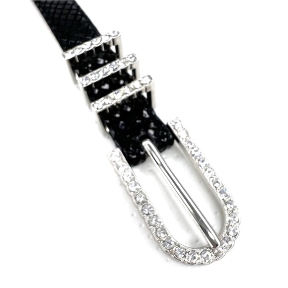 Cache Black Belt Snakeskin Pattern Silver Hardware Rhinestones Accents Sz Small - Picture 5 of 6